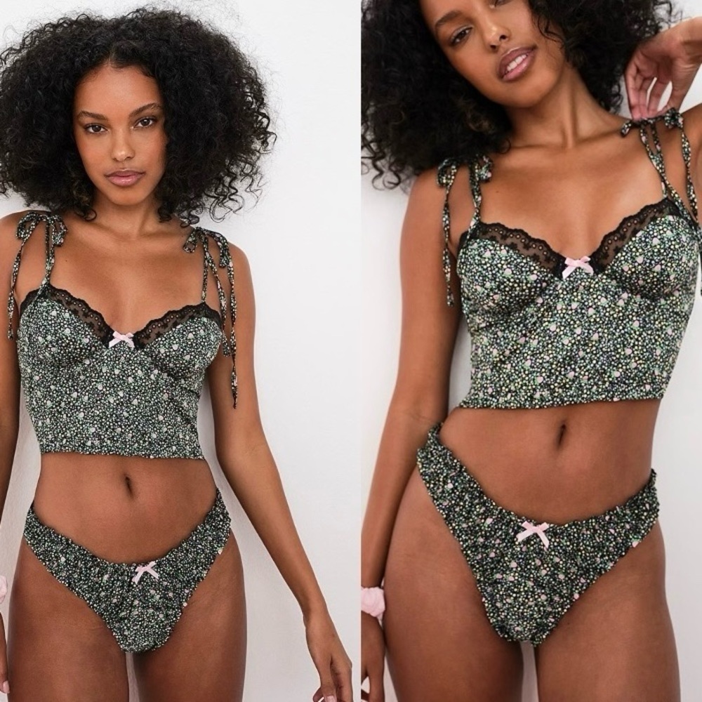 For Love & Lemons Strawberry Floral Print Bustier Bralette Size XXS